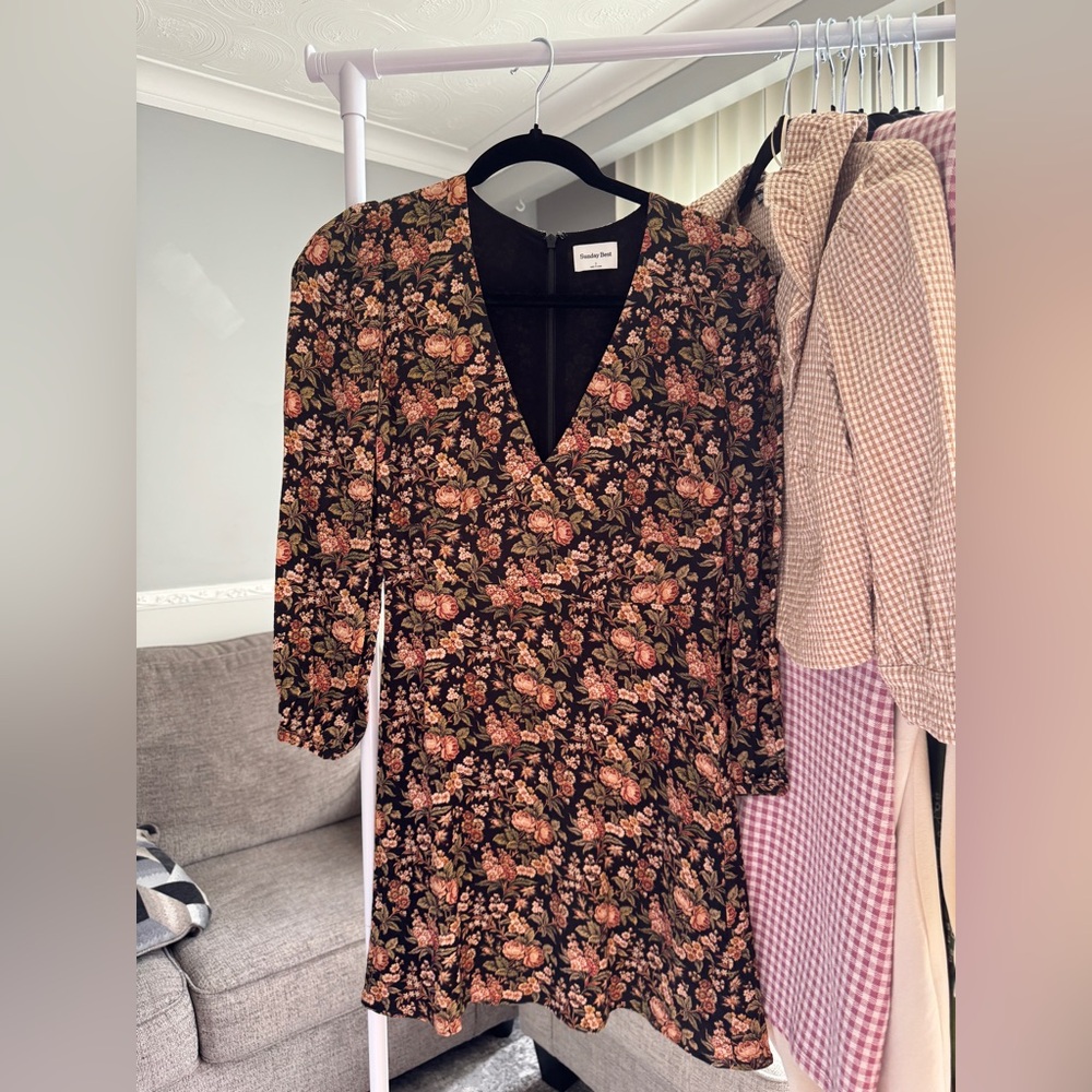 Aritzia Floral Long Sleeve Dress - Black and Brown